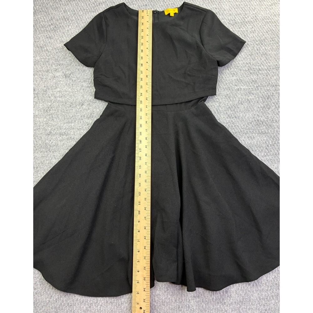 eShakti Women's Black Fit Flare Dress S Sheer Mesh Waist Cutout Short Sleeve